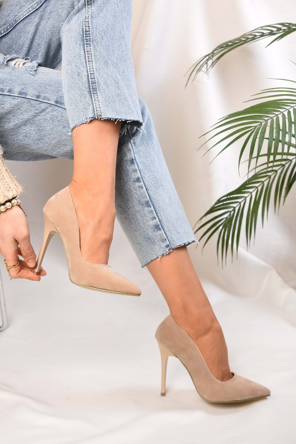 Kadın Sensei Ten Süet Klasik Topuklu Stiletto