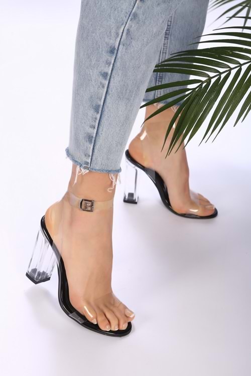 Kadın Onante Siyah Şeffaf Topuklu Ayakkabı