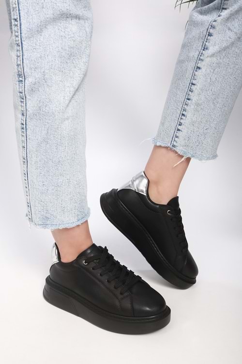 Kadın Vixon Siyah Gümüş Sneaker Spor Günlük Ayakkabı