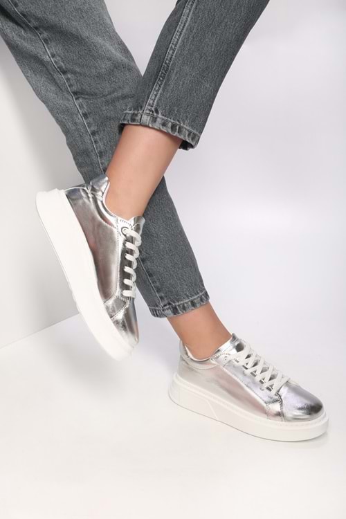 Kadın Elroy Gümüş Metalik Sneaker Spor Günlük Ayakkabı