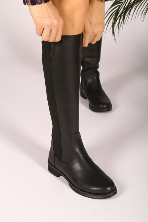 Kadın Pluvia Siyah Cilt Günlük Streçli Çizme
