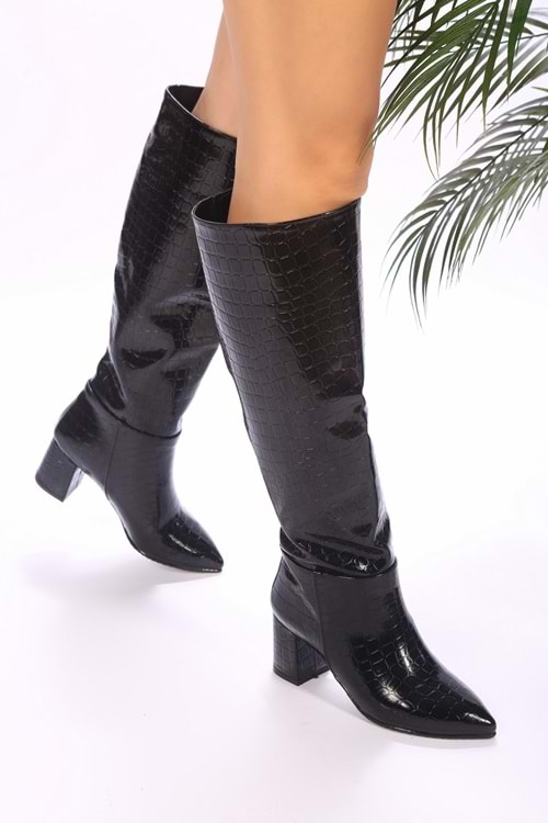 Kadın Nuvolos Siyah Kroko Günlük Topluklu Çizme