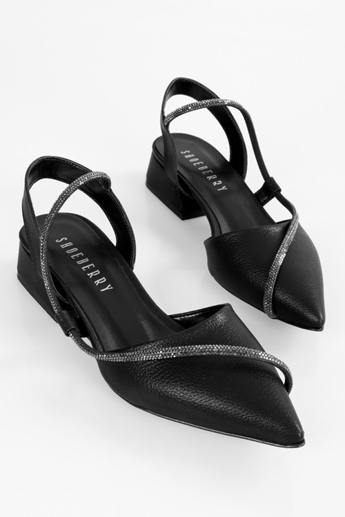 Kadın Sefre Siyah Kırışık Parlak Taşlı Günlük Ayakkabı