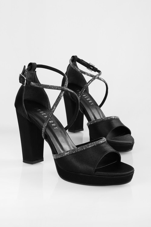 Kadın Jayne Siyah Saten Taşlı Platform Topuklu Ayakkabı