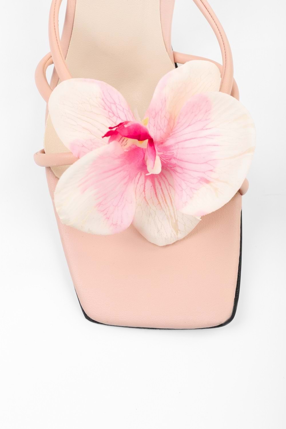 Kadın Orchid Pudra Cilt Çiçek Tokalı Topuklu Terlik