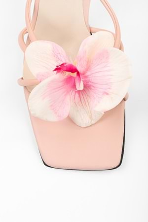 Kadın Orchid Pudra Cilt Çiçek Tokalı Topuklu Terlik
