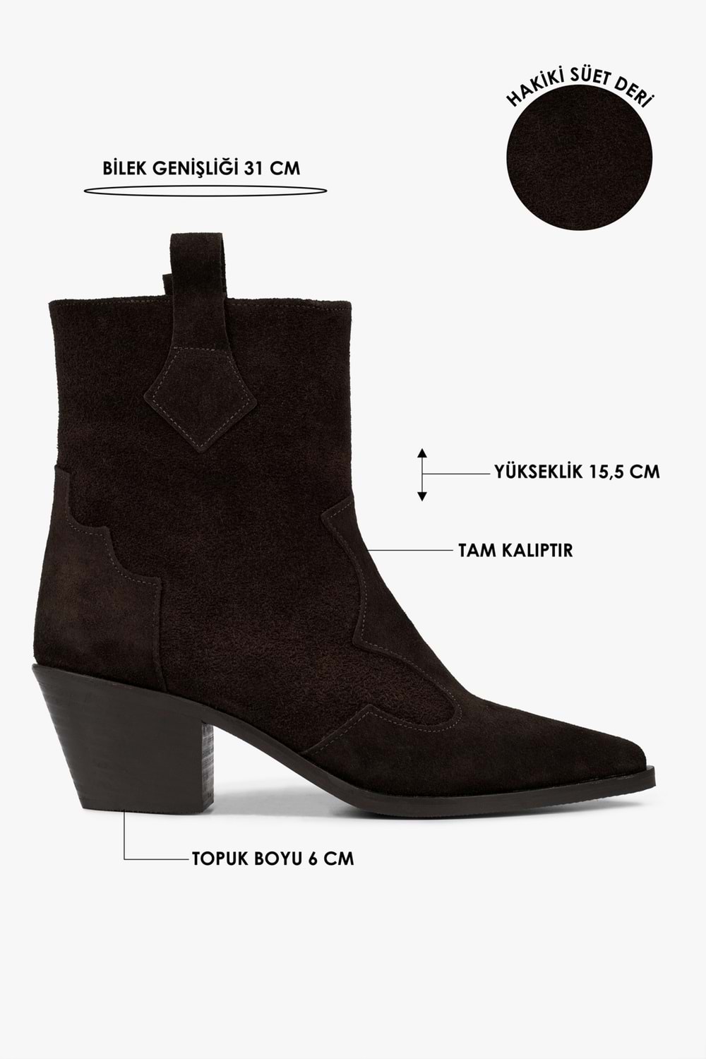 Kadın Maven Acı Kahve Hakiki Süet Deri Kovboy Bot