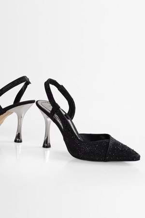 Kadın Liberty Siyah Saten Taş İşlemeli Stiletto