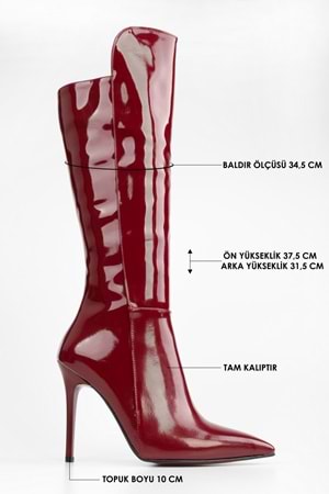 Kadın Gloss Bordo Rugan Çizme