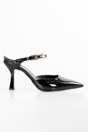 Kadın Aida Siyah Rugan Toka Detaylı Terlik Stiletto