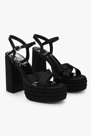 Kadın Eliva Siyah Saten Platform Topuklu Ayakkabı