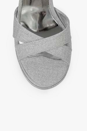 Kadın Eliva Gümüş Simli Platform Topuklu Ayakkabı