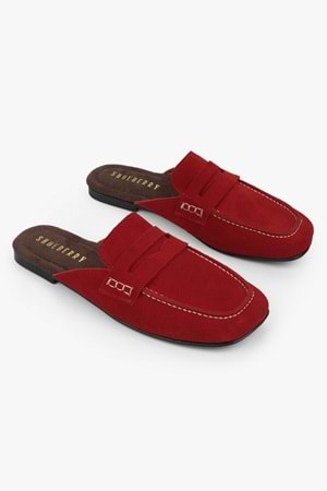 Kadın Kaela Kırmızı Hakiki Süet Deri Loafer Terlik