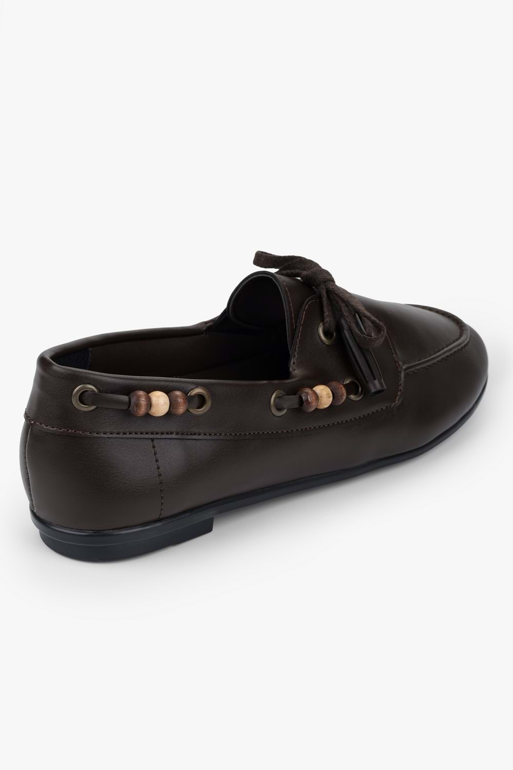 Kadın Costa Kahve Cilt Boncuk Aksesuarlı Bağcıklı Loafer