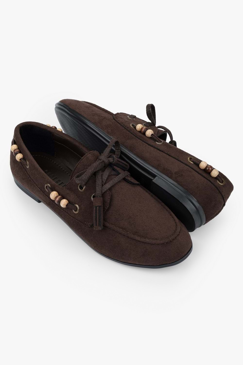 Kadın Costa Kahve Süet Boncuk Aksesuarlı Bağcıklı Loafer