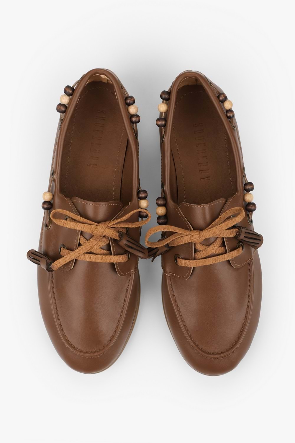 Kadın Costa Taba Cilt Boncuk Aksesuarlı Bağcıklı Loafer