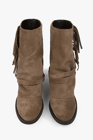 Kadın Inferno Vizon Hakiki Süet Deri Püsküllü Bot