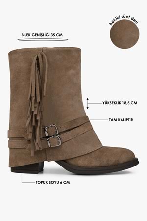 Kadın Inferno Vizon Hakiki Süet Deri Püsküllü Bot