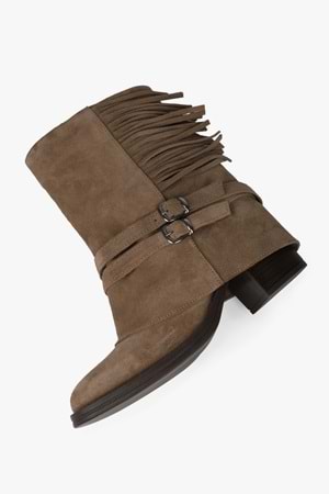 Kadın Inferno Vizon Hakiki Süet Deri Püsküllü Bot