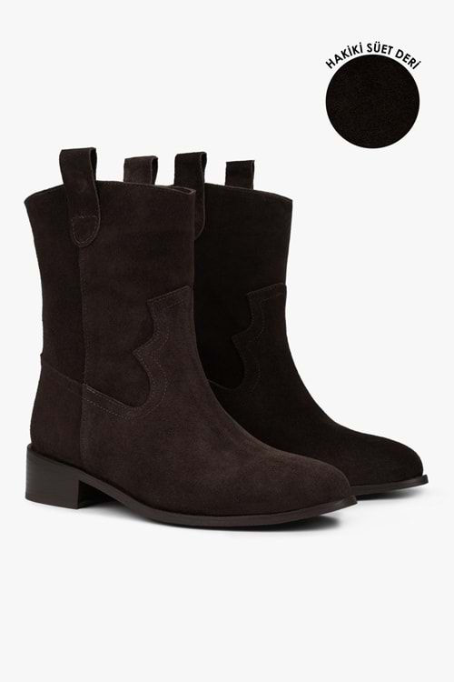Kadın Hide Acı Kahve Hakiki Süet Deri Bot