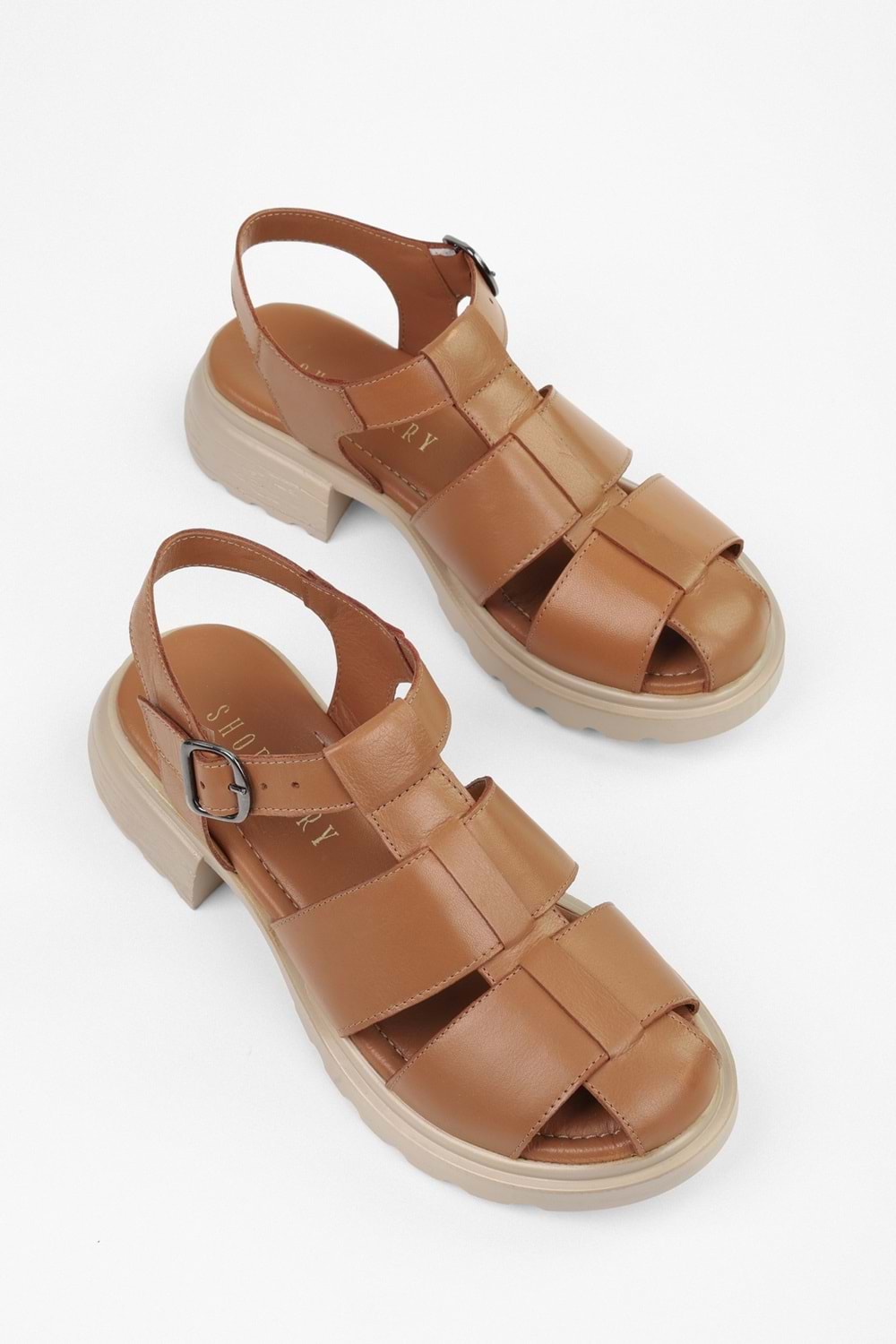 Kadın Sandy Taba Hakiki Deri Sandalet
