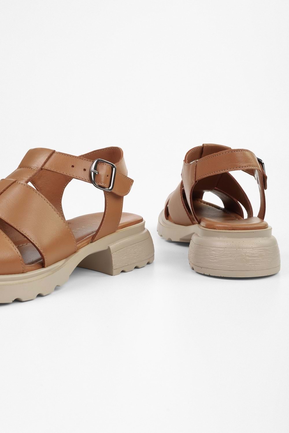 Kadın Sandy Taba Hakiki Deri Sandalet