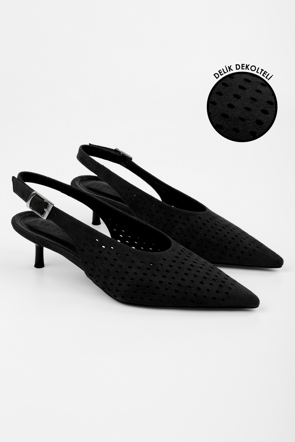Kadın Rilou Siyah Süet Delikli Dekolteli Stiletto