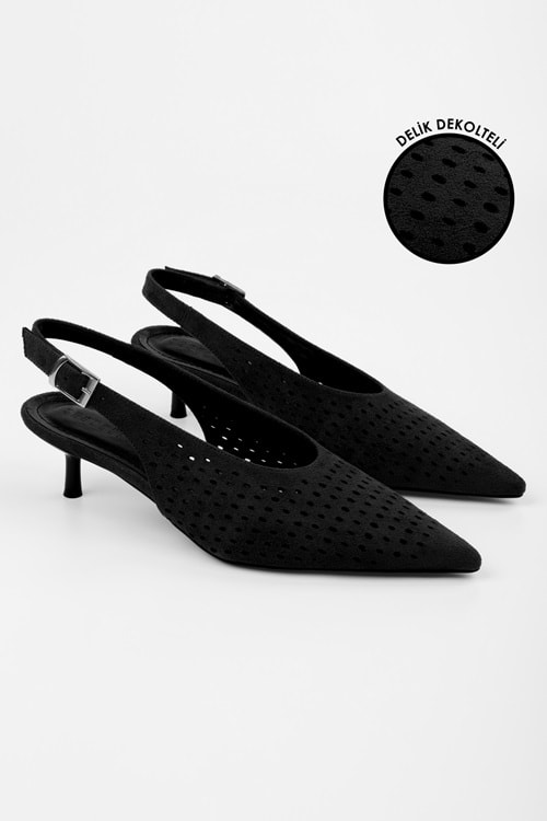 Kadın Rilou Siyah Süet Delikli Dekolteli Stiletto