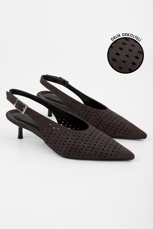 Kadın Rilou Acı Kahve Süet Delikli Dekolteli Stiletto