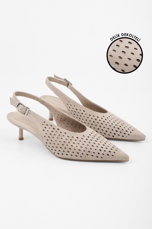 Kadın Rilou Ten Süet Delikli Dekolteli Stiletto