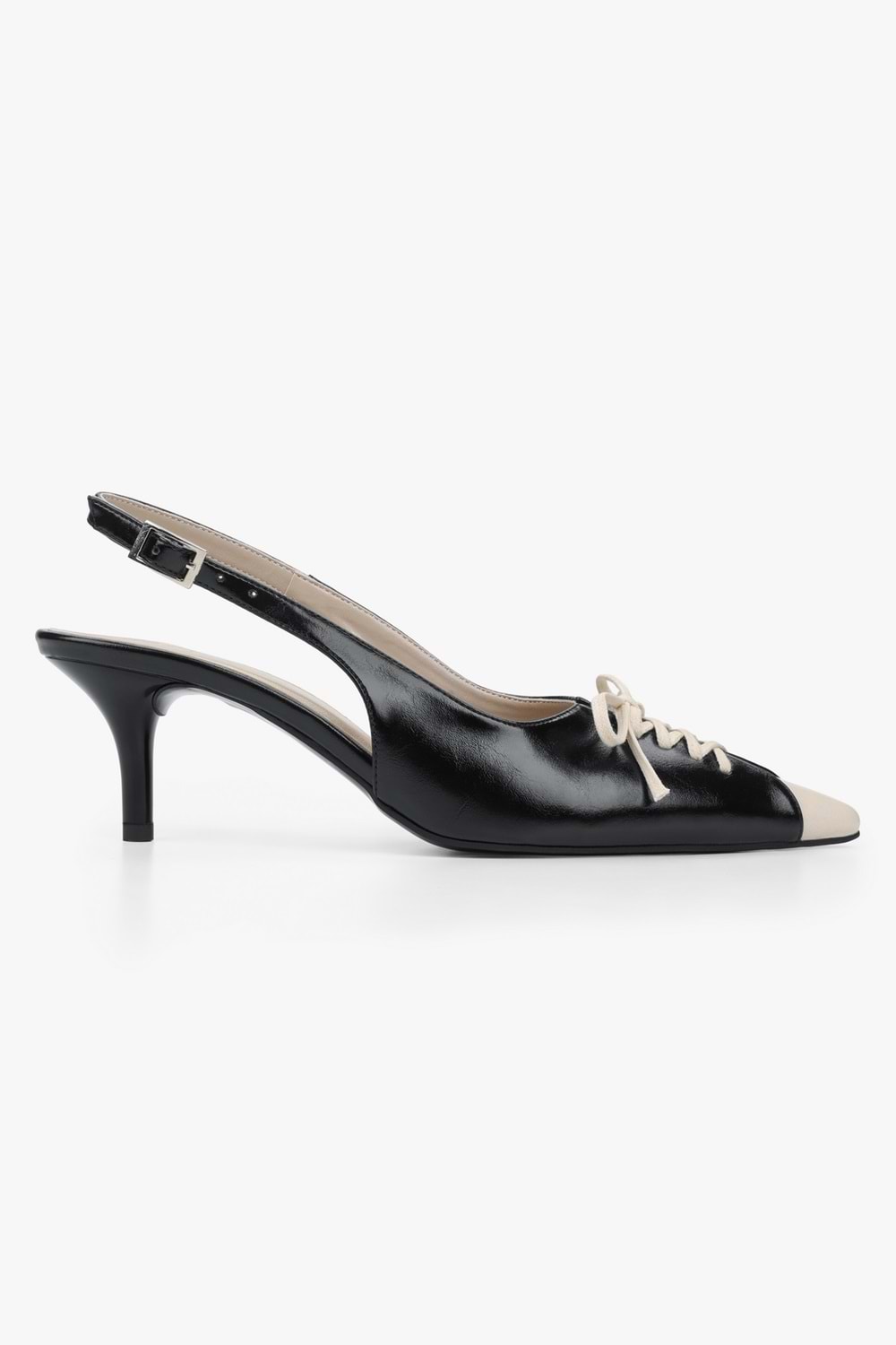 Kadın Odetta Siyah Cilt Bağcıklı Stiletto