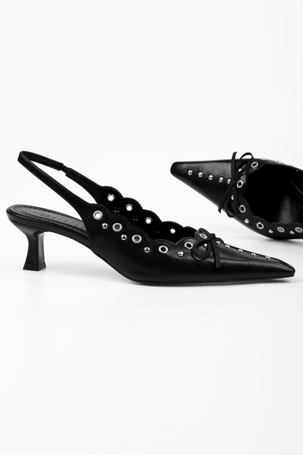 Kadın Spice Siyah Cilt Fiyonk Detaylı Stiletto