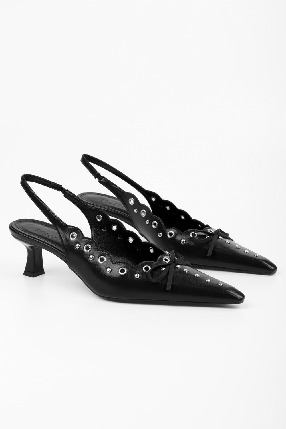 Kadın Spice Siyah Cilt Fiyonk Detaylı Stiletto