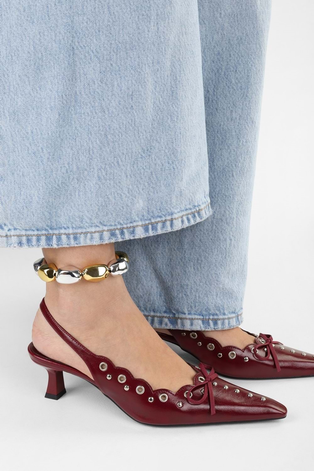 Kadın Spice Bordo Cilt Fiyonk Detaylı Stiletto