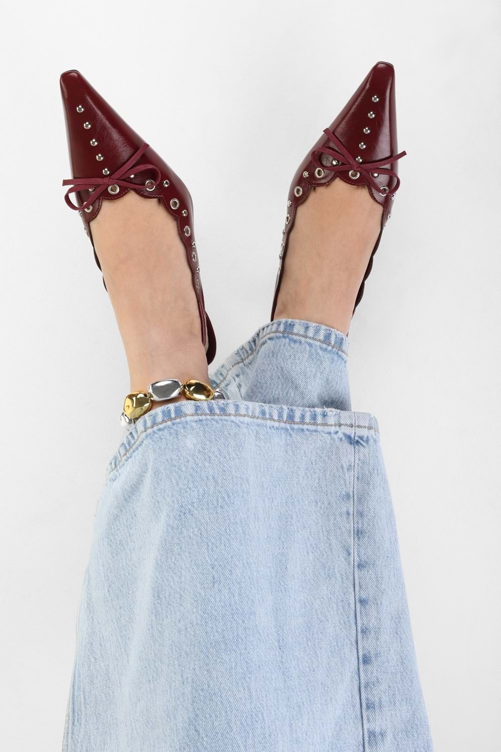 Kadın Spice Bordo Cilt Fiyonk Detaylı Stiletto