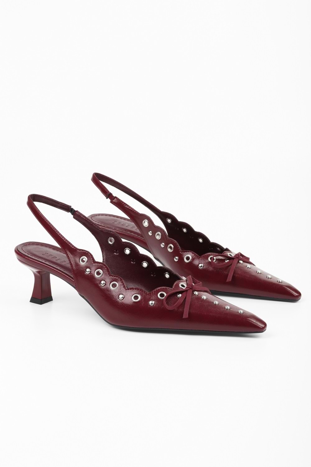 Kadın Spice Bordo Cilt Fiyonk Detaylı Stiletto