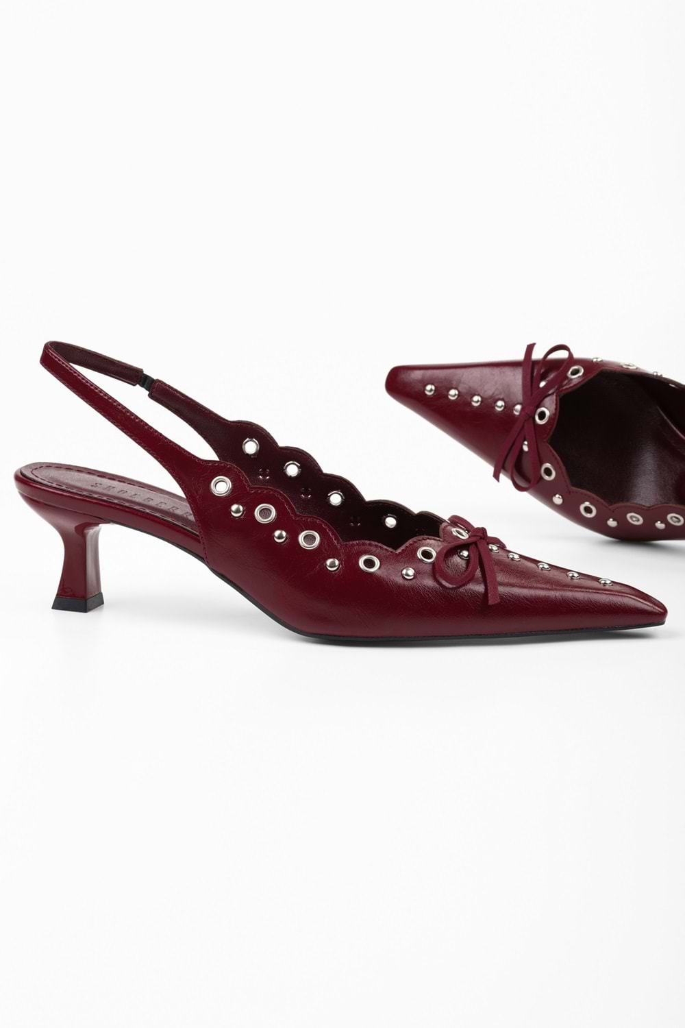 Kadın Spice Bordo Cilt Fiyonk Detaylı Stiletto