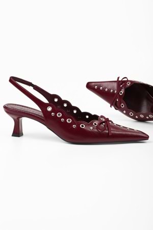 Kadın Spice Bordo Cilt Fiyonk Detaylı Stiletto