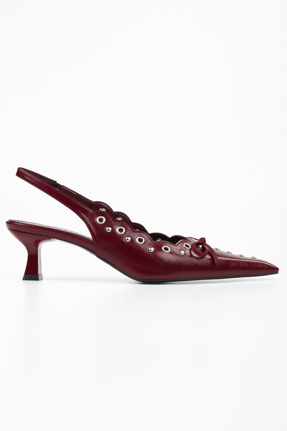 Kadın Spice Bordo Cilt Fiyonk Detaylı Stiletto