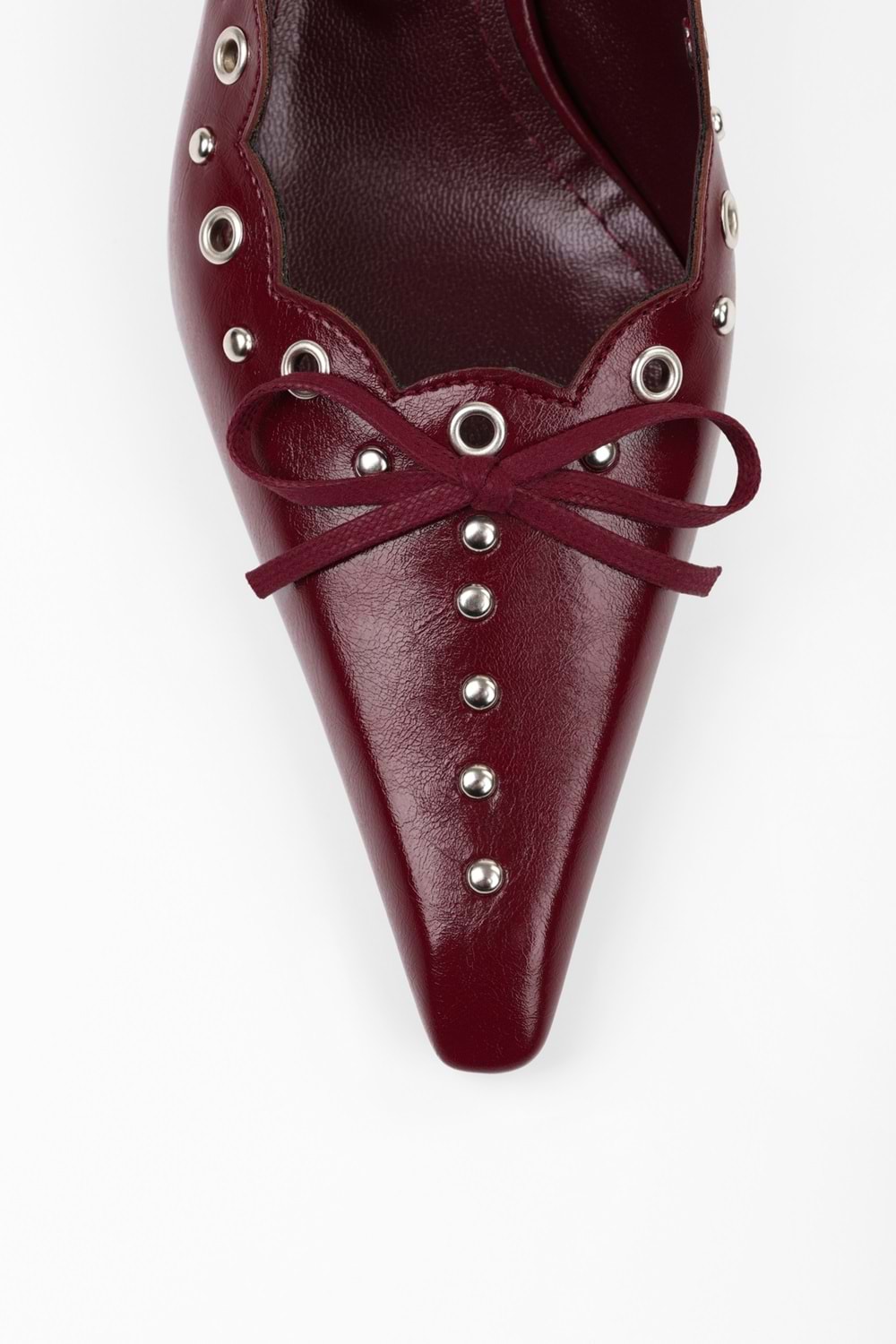 Kadın Spice Bordo Cilt Fiyonk Detaylı Stiletto