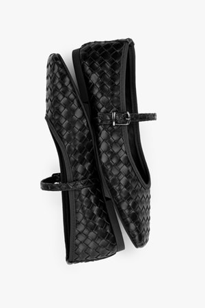 Kadın Lunel Siyah Cilt Örgü Görünümlü Babet