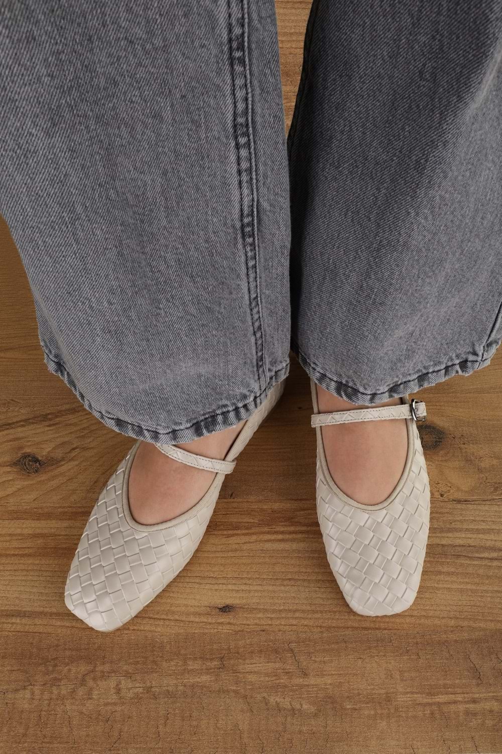 Kadın Lunel Ten Cilt Örgü Görünümlü Babet