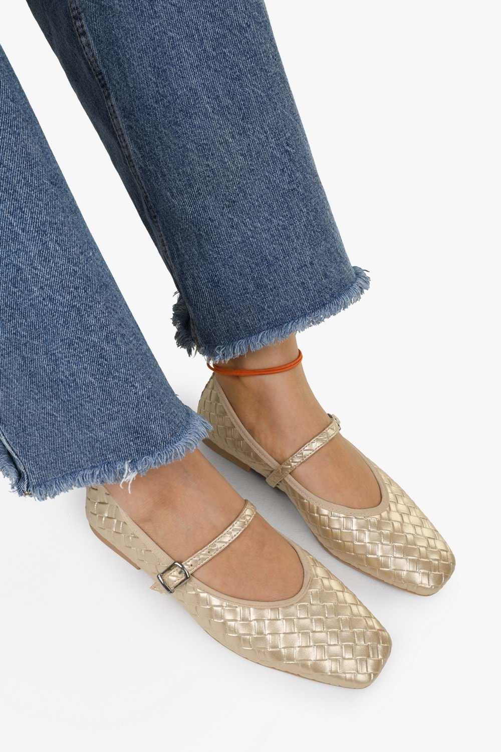 Kadın Lunel Altın Cilt Örgü Görünümlü Babet