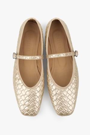 Kadın Lunel Altın Cilt Örgü Görünümlü Babet