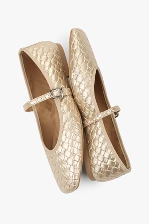 Kadın Lunel Altın Cilt Örgü Görünümlü Babet