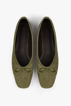 Kadın Lovia Yağ Yeşili Süet Fiyonklu Babet