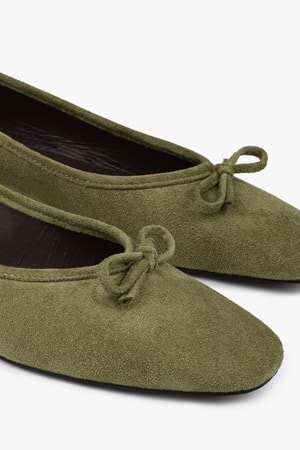 Kadın Lovia Yağ Yeşili Süet Fiyonklu Babet