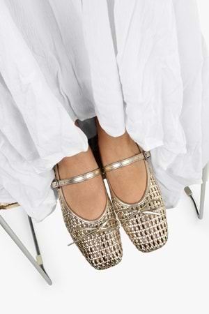 Kadın Alira Altın Cilt Fiyonklu Örgü Babet