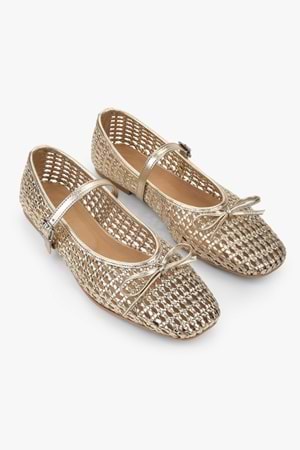 Kadın Alira Altın Cilt Fiyonklu Örgü Babet