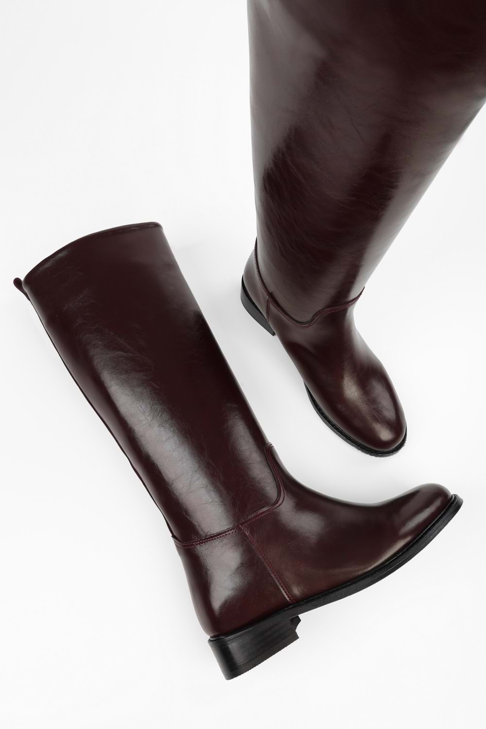 Kadın Lace Bordo Cilt Binici Çizme